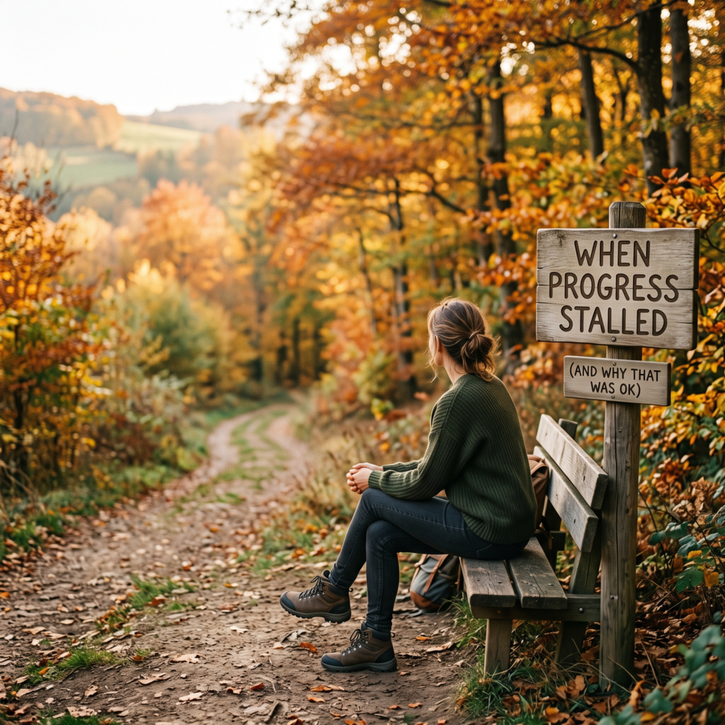 A woman pondering a change of direction when website progress stalled.